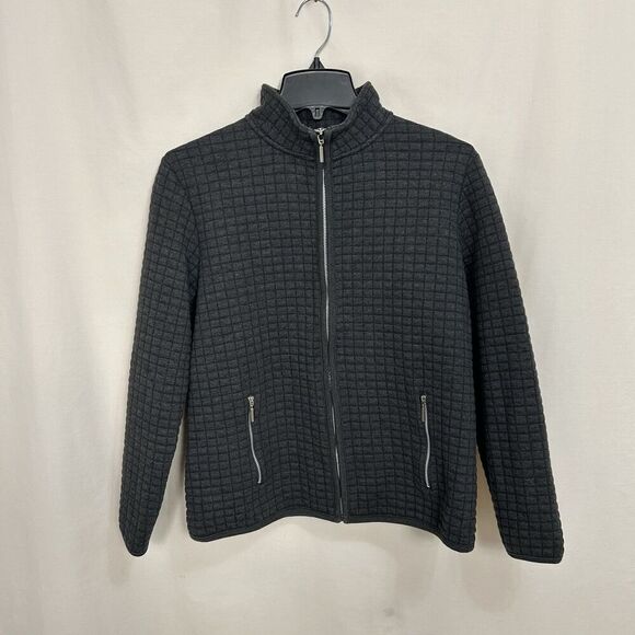 Karen Scott Sport Womens Med Gray Zip Jacket Quilted Waffle Lightweight Pockets - Picture 1 of 4